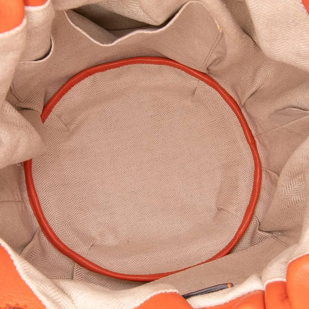 Loewe Small Gathered Lambskin Bounce Bag Orange Leather Good - Model View
