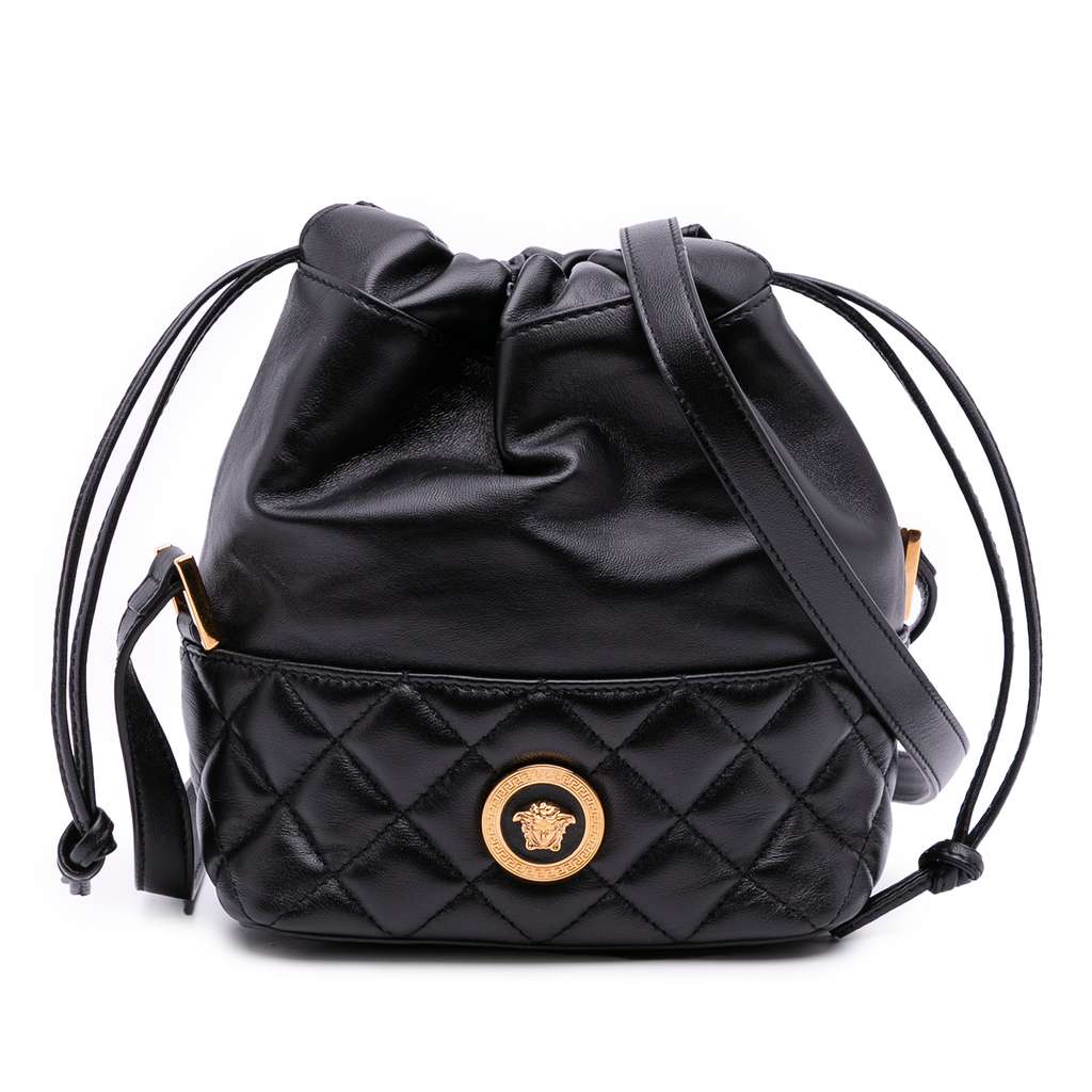 Versace Quilted Calfskin La Medusa Drawstring Bucket Bag