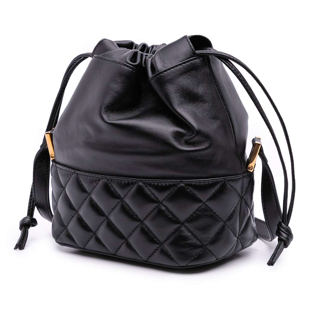 Versace Quilted Calfskin La Medusa Drawstring Bucket Bag - Back view