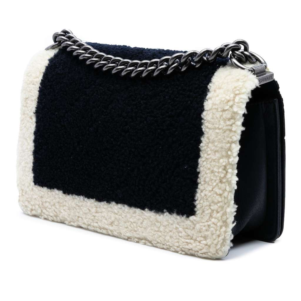 Chanel Old Medium Bicolor Shearling Boy Flap - Back view