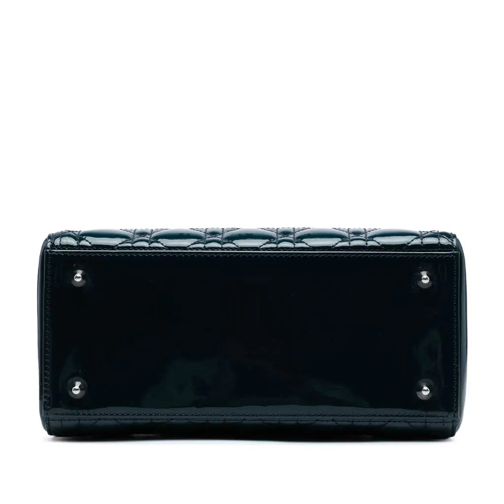 Dior Medium Patent Cannage Lady Dior Green Leather Good - Inside View