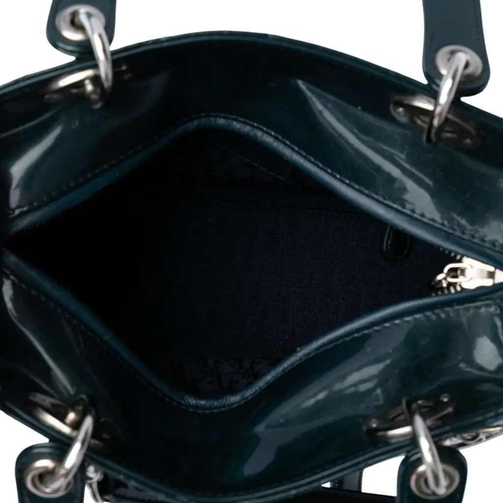 Dior Medium Patent Cannage Lady Dior Green Leather Good - Model View