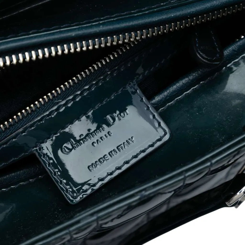 Dior Medium Patent Cannage Lady Dior Green Leather Good - Box View