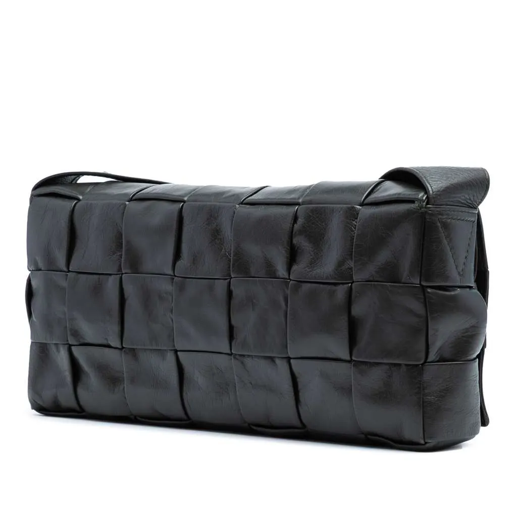 Bottega Veneta Stretch Paper Calfskin Intrecciato Cassette Crossbody Black Leather Good - Back View