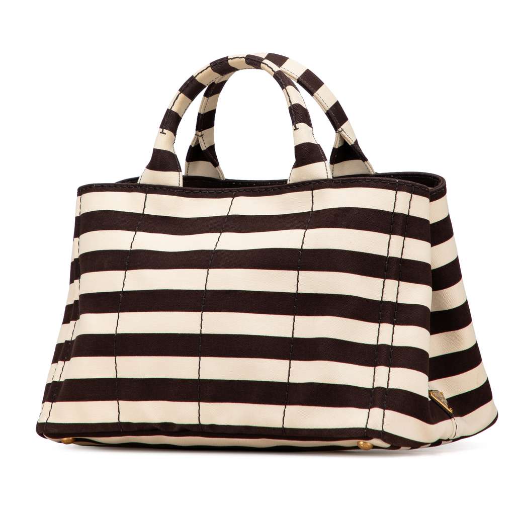 Prada Canvas Canapa Righe Striped Satchel - Back view