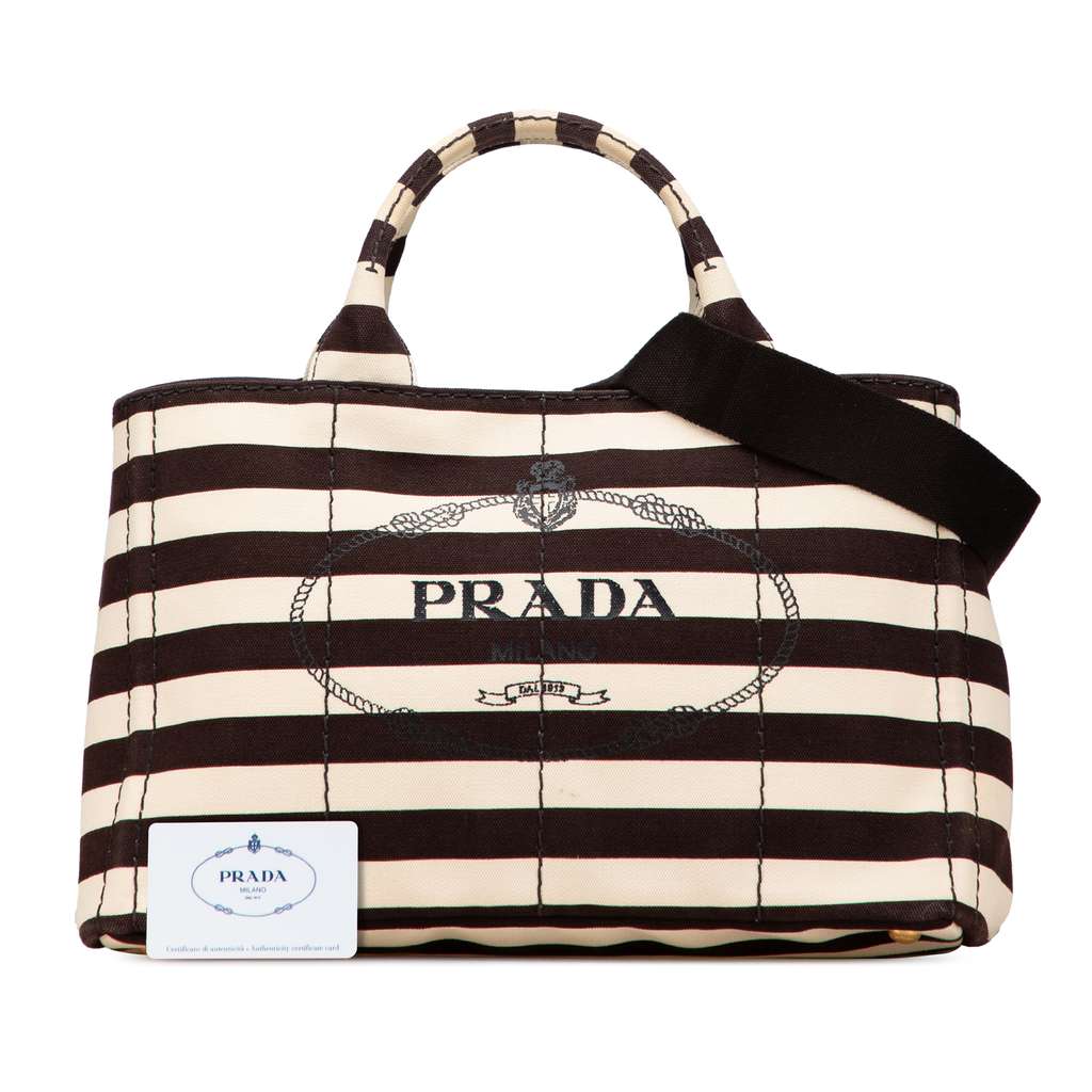 Prada Canvas Canapa Righe Striped Satchel - Image 13