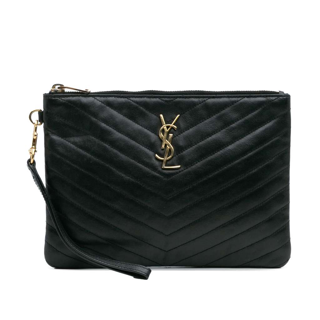Saint Laurent Chevron Leather Monogram New Jolie Clutch
