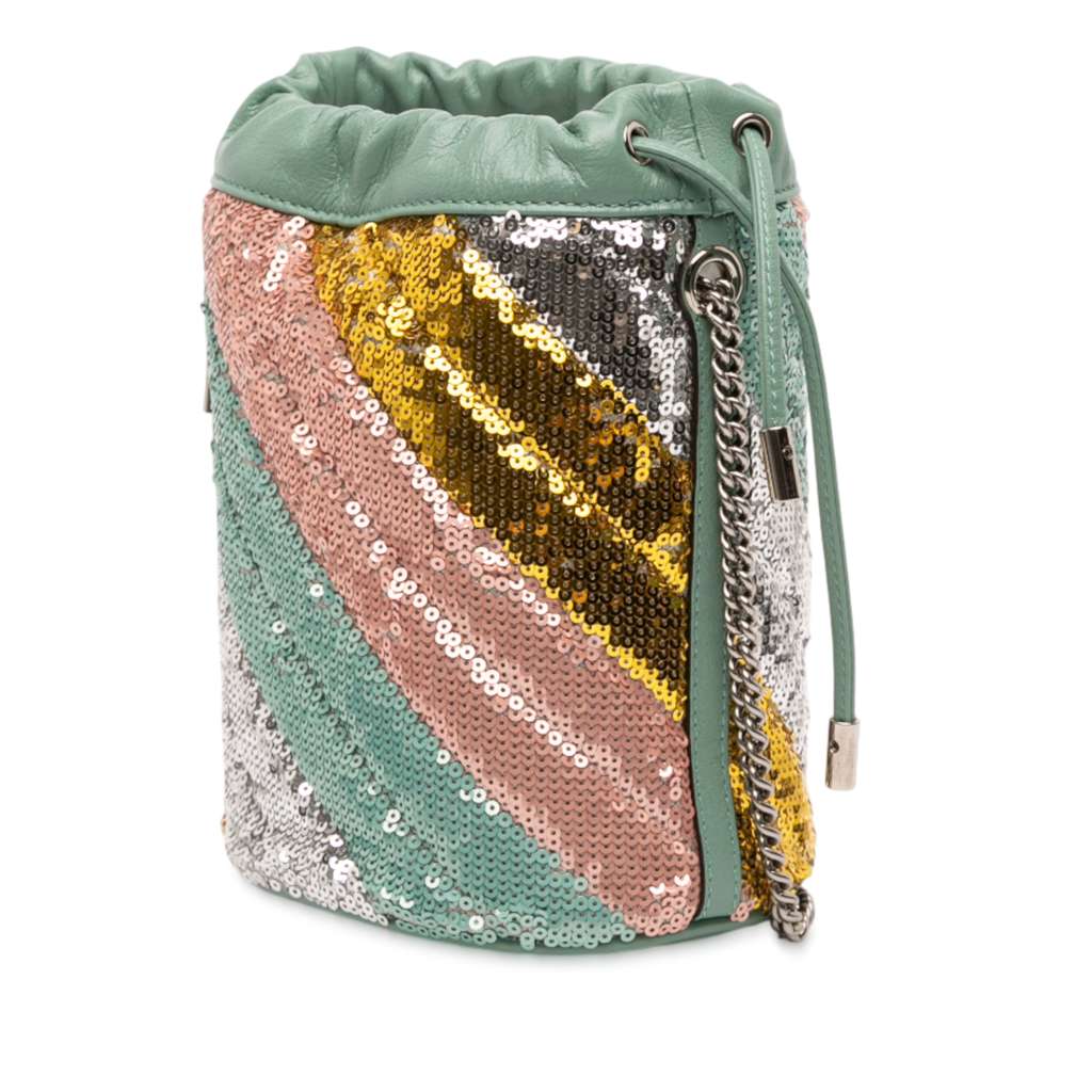 Gucci Small GG Marmont Sequined Diagonal Matelasse Leather Bucket Bag - Back view