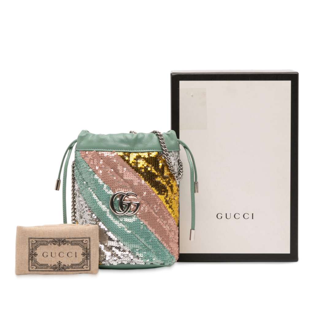 Gucci Small GG Marmont Sequined Diagonal Matelasse Leather Bucket Bag - Image 13