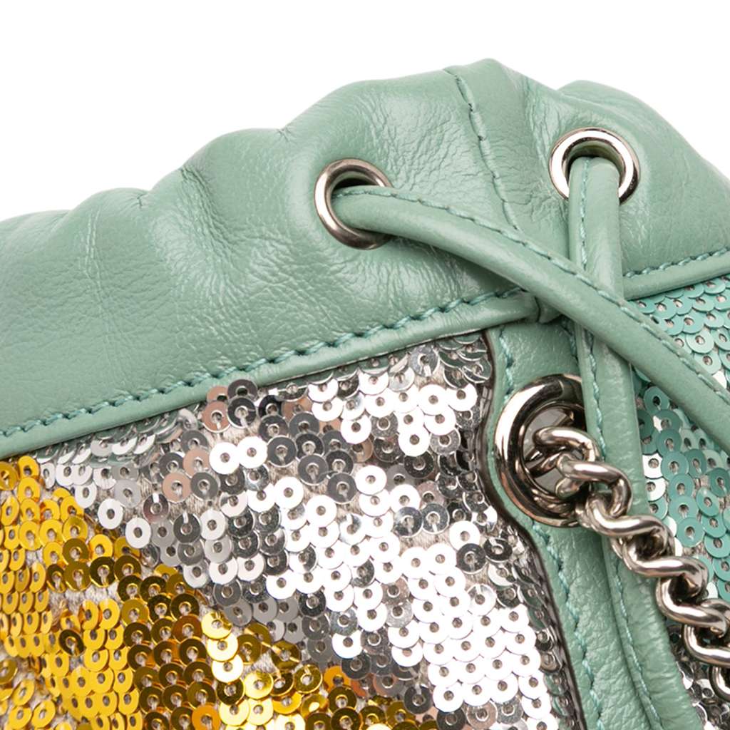 Gucci Small GG Marmont Sequined Diagonal Matelasse Leather Bucket Bag - Detail 2