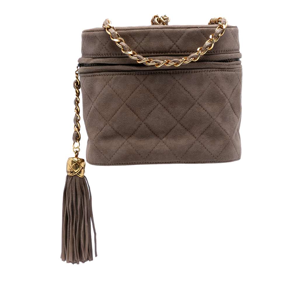 Chanel Quilted Suede Tassel Vanity Bag