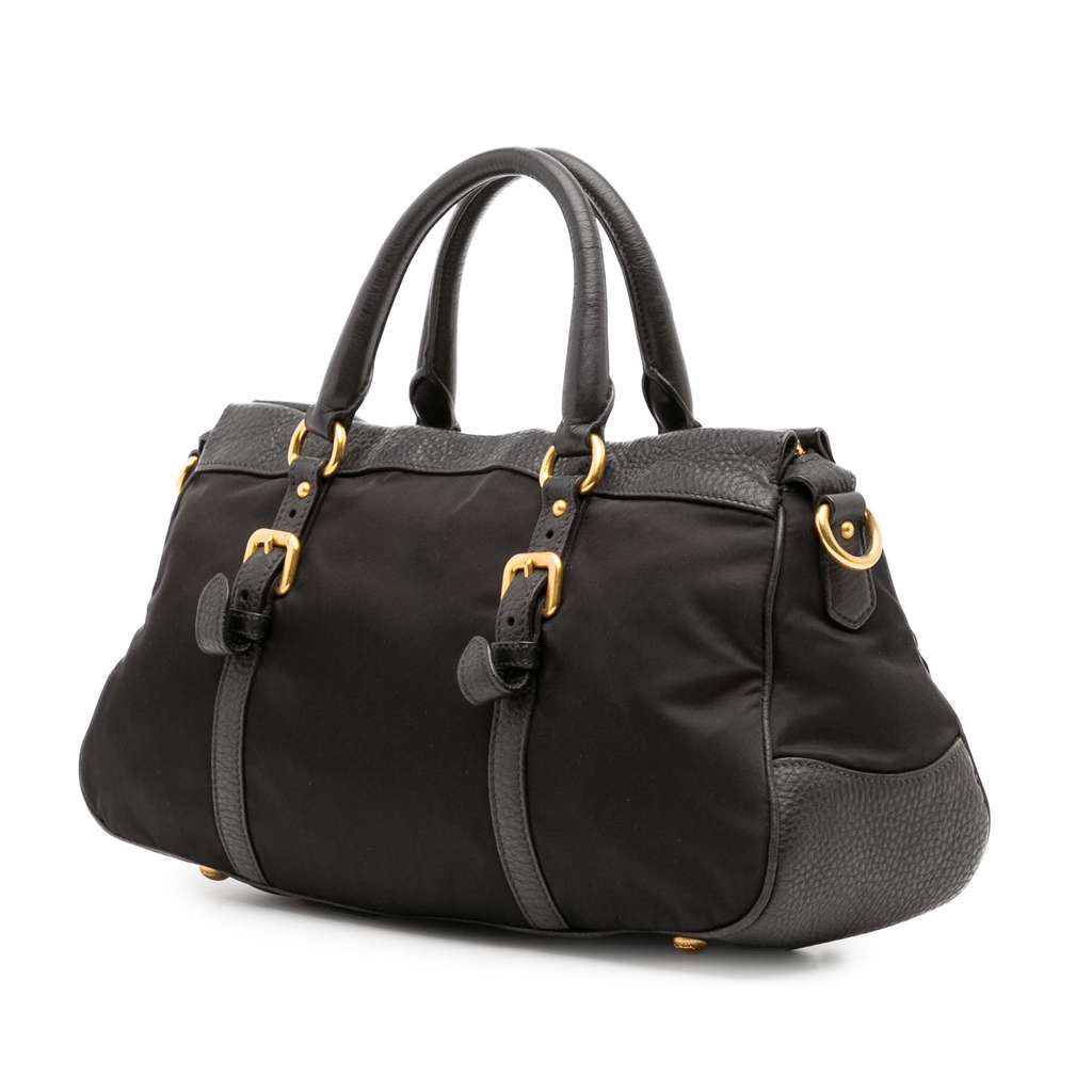 Prada Vitello Daino Trimmed Tessuto Zip Top Satchel - 2