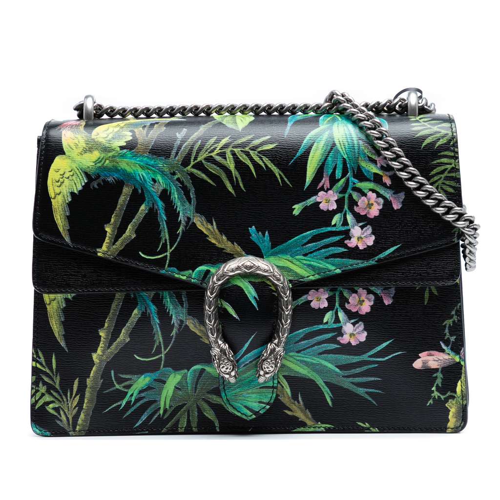 Gucci Medium Leather Tropical Print Dionysus Shoulder Bag