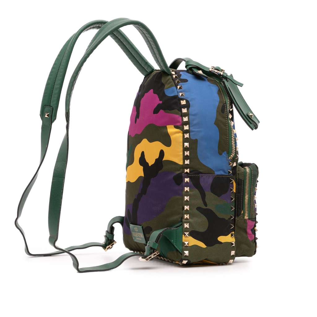 Valentino Printed Nylon Camouflage Rockstud Backpack - Back view