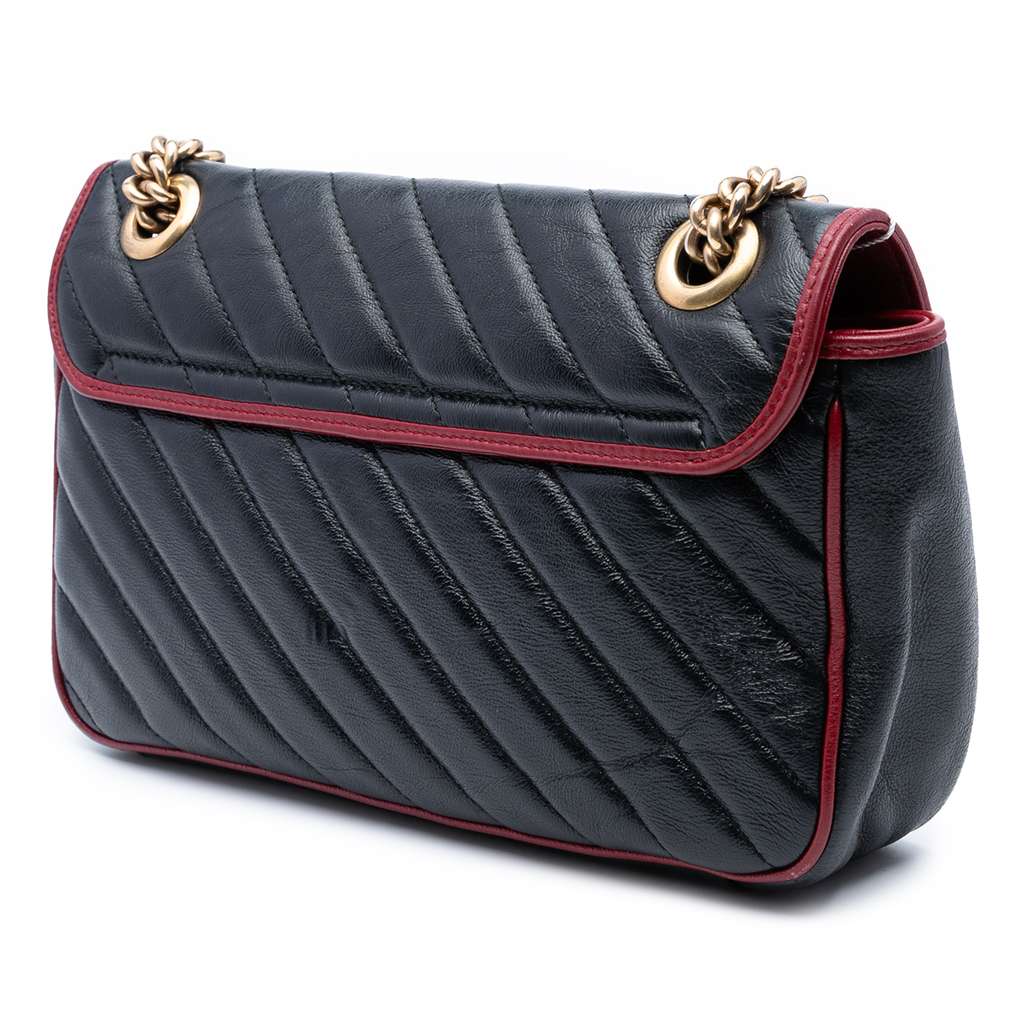 Gucci Medium GG Marmont Matelasse Diagonal Leather Torchon Shoulder Bag - Back view