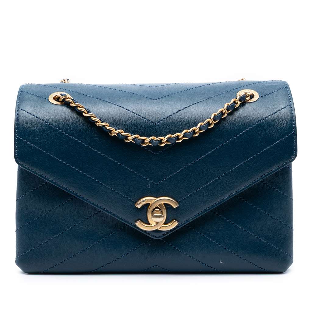 Chanel Small Chevron Lambskin Stitched Envelope Flap