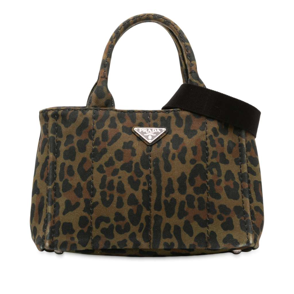 Prada Small Leopard Print Canvas Canapa Satchel