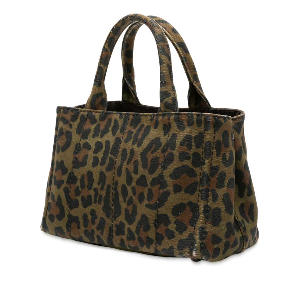 Prada Small Leopard Print Canvas Canapa Satchel - Back view