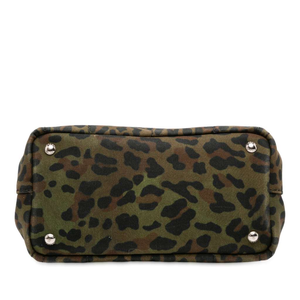 Prada Small Leopard Print Canvas Canapa Satchel - Image 6
