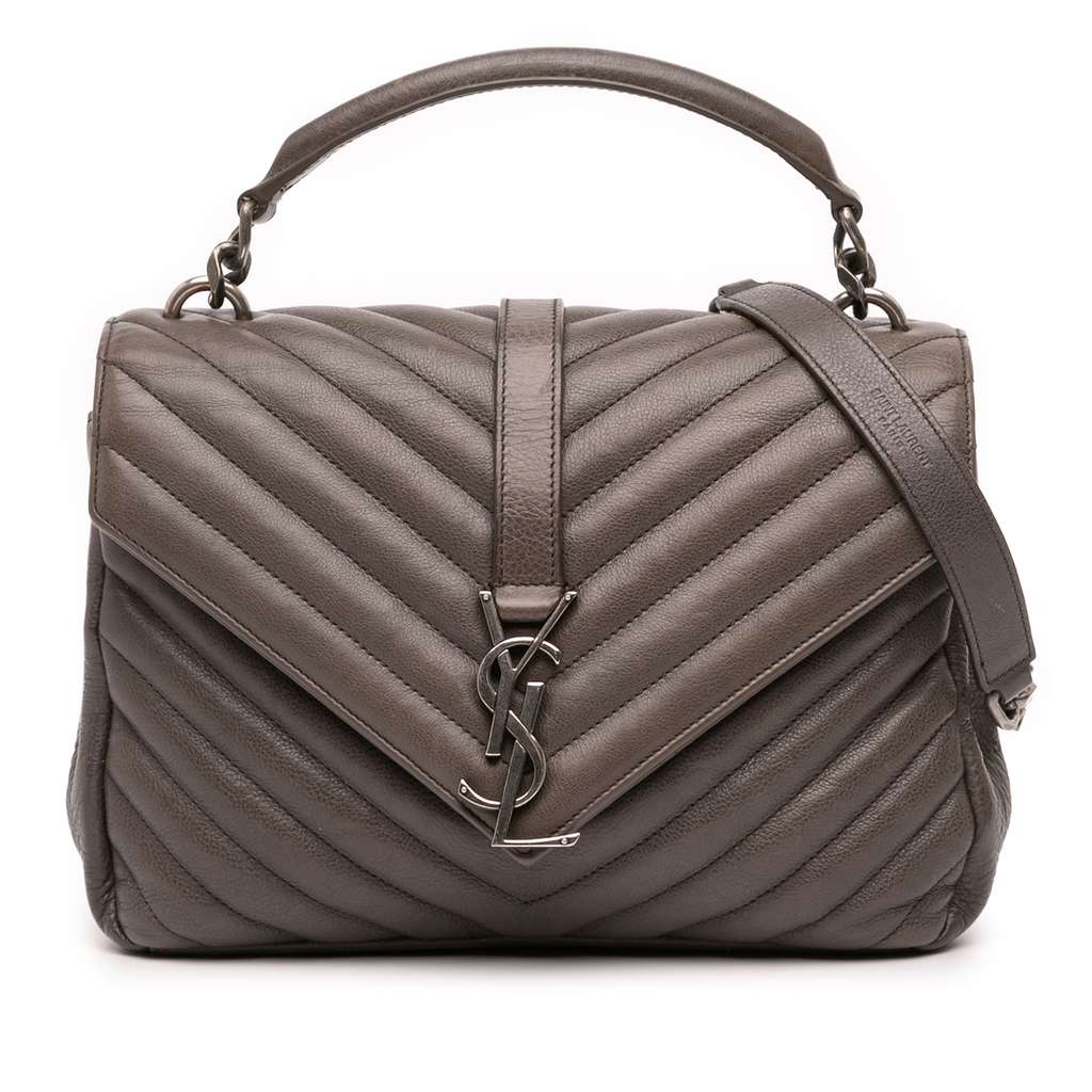Saint Laurent Medium Chevron Sheepskin Monogram College Satchel