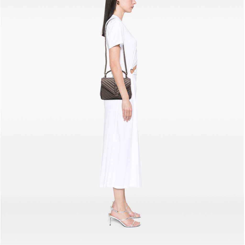 Saint Laurent Medium Chevron Sheepskin Monogram College Satchel - Image 13