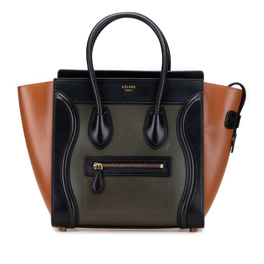 Celine Micro Tricolor Leather Luggage Tote Brown Leather Good - Front View