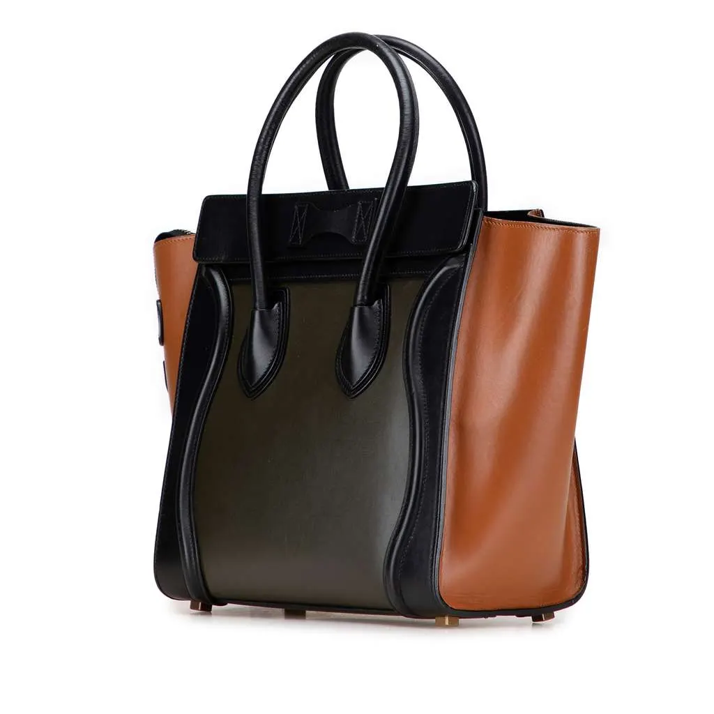 Celine Micro Tricolor Leather Luggage Tote Brown Leather Good - Back View