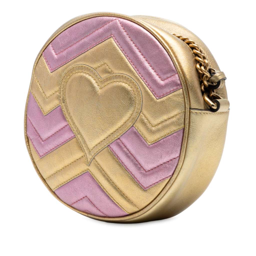 Gucci Mini GG Marmont Matelasse Metallic Leather Round Crossbody - Back view