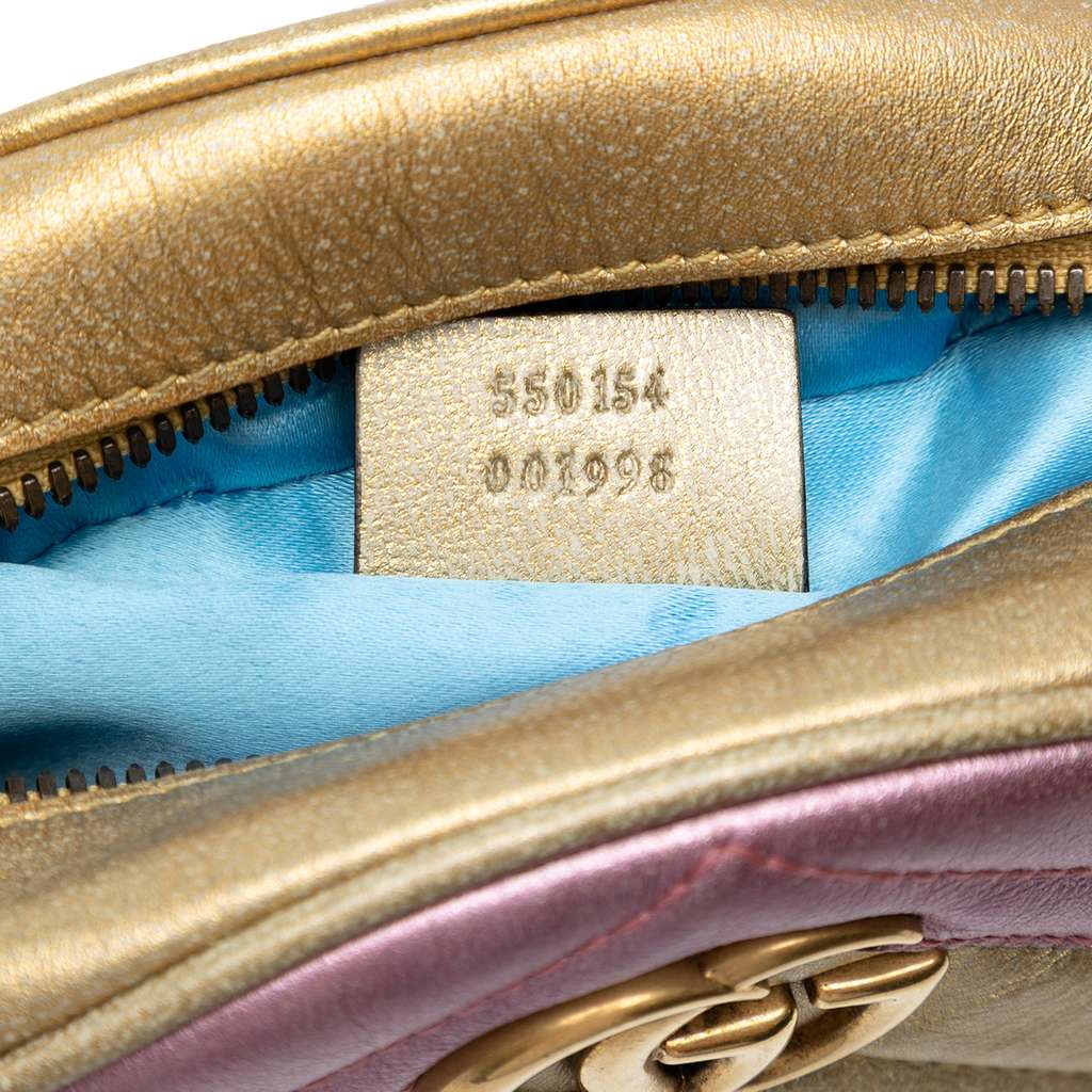 Gucci Mini GG Marmont Matelasse Metallic Leather Round Crossbody - Detail 1