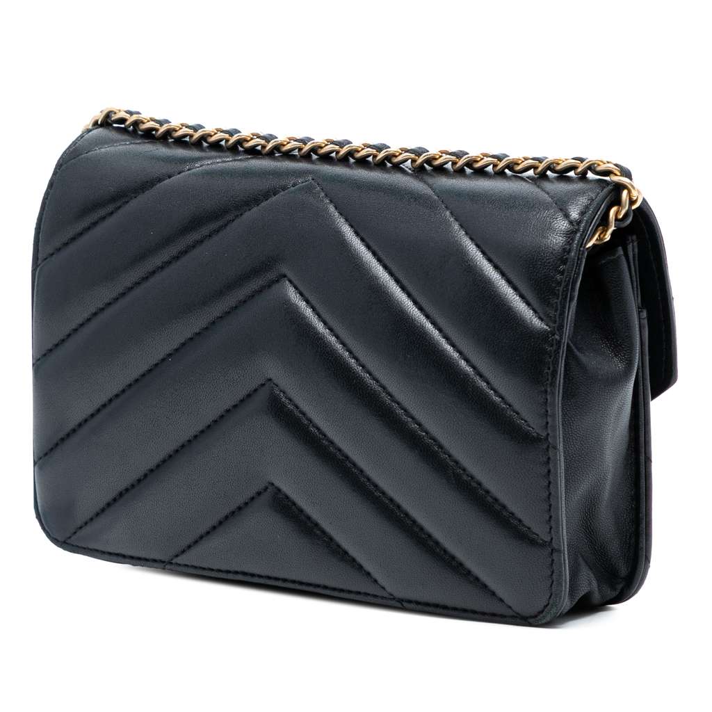 Chanel Chevron Lambskin Button Wallet On Chain - Back view