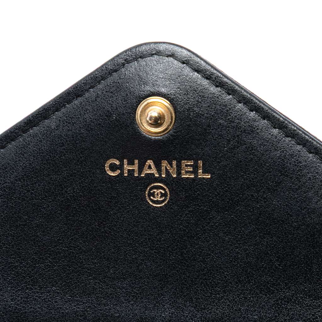 Chanel Chevron Lambskin Button Wallet On Chain - Side view