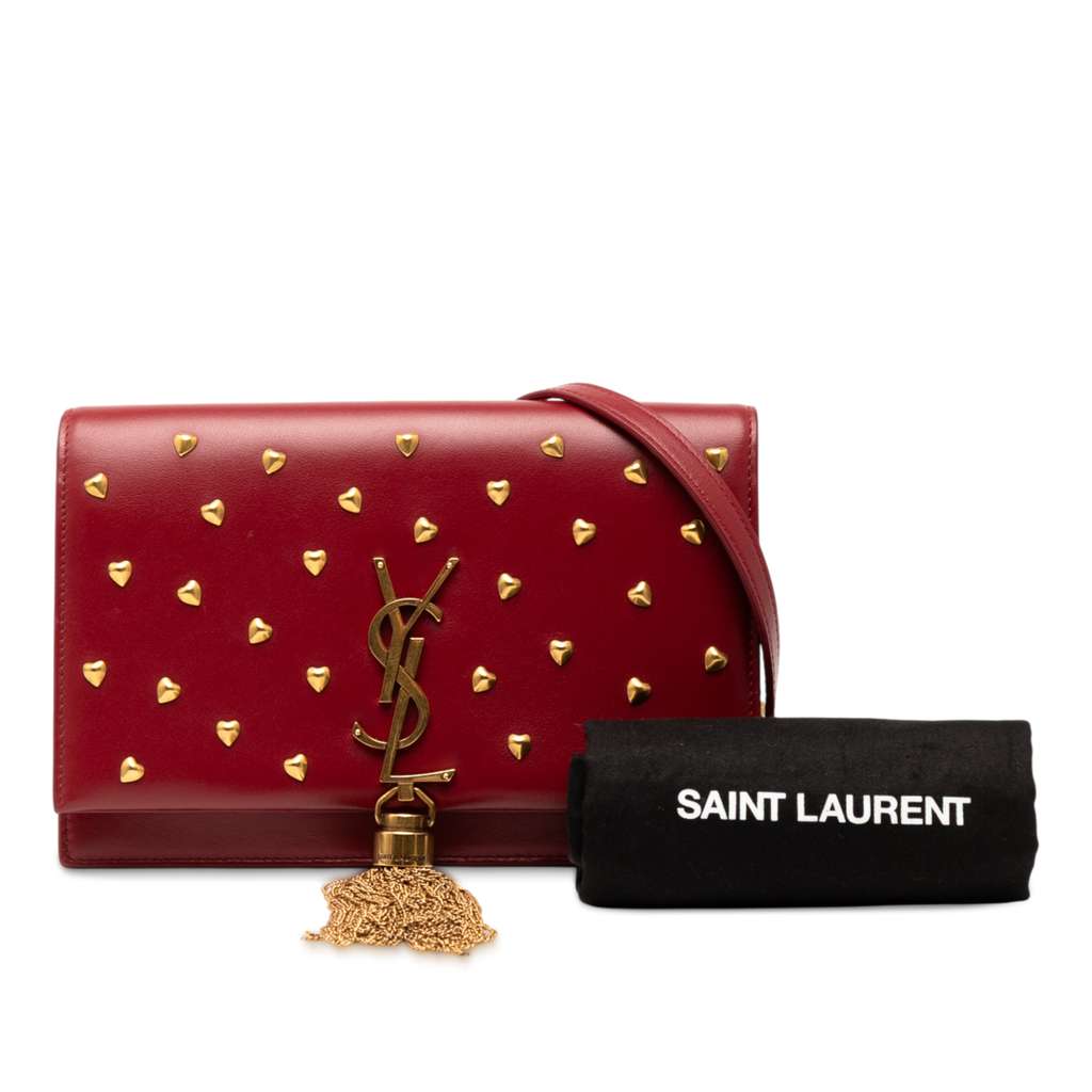 Saint Laurent Calfskin Heart Studded Classic Monogram Kate Tassel Wallet on Chain - Image 10