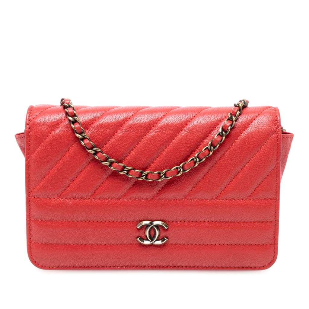Chanel Quilted Goatskin Diagonal Wallet On Chain