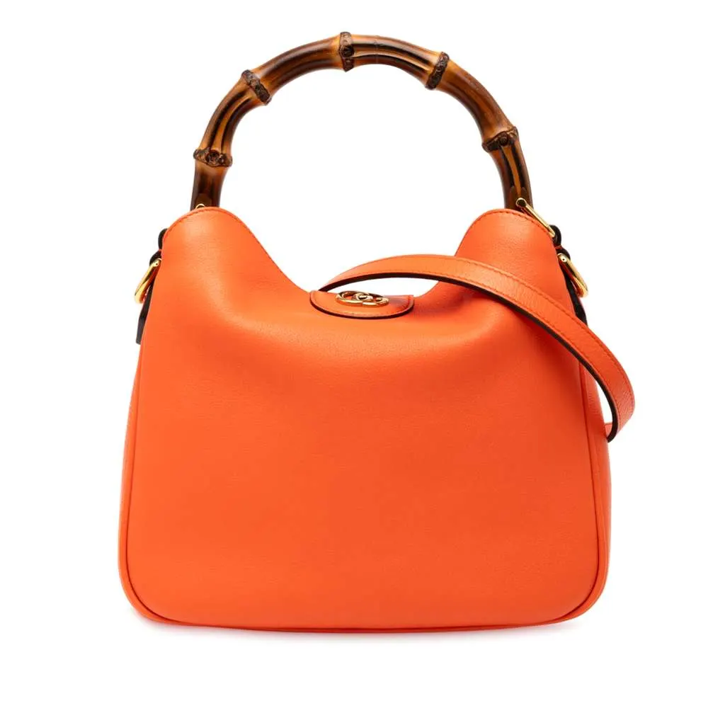 Gucci Small Leather Bamboo Diana Satchel Orange Leather Good - Front View