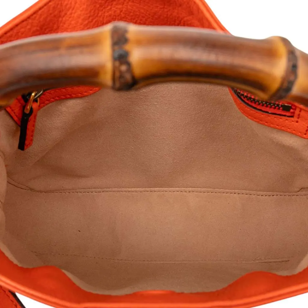 Gucci Small Leather Bamboo Diana Satchel Orange Leather Good - Model View