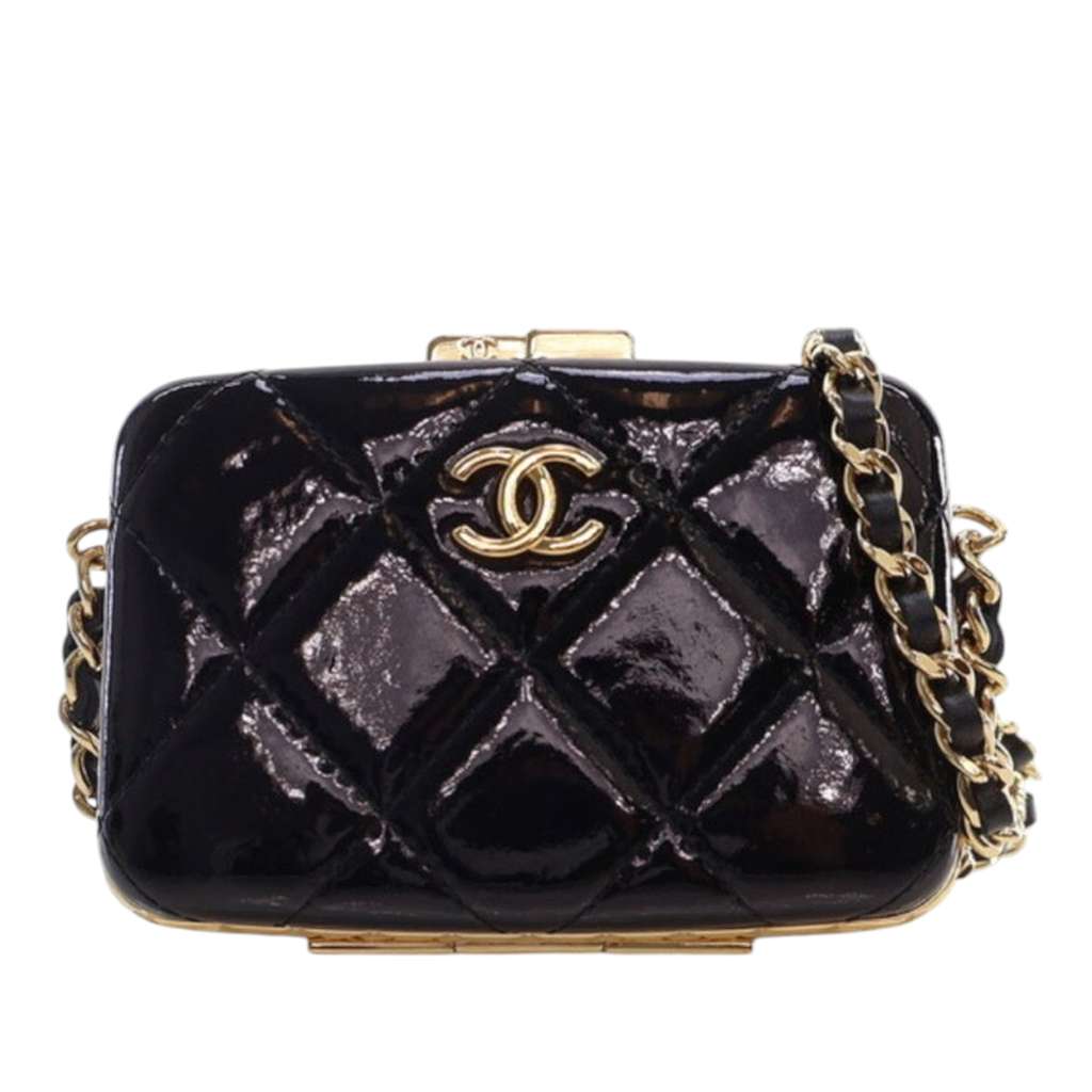 Chanel Small Glazed Goatskin Box With Chain