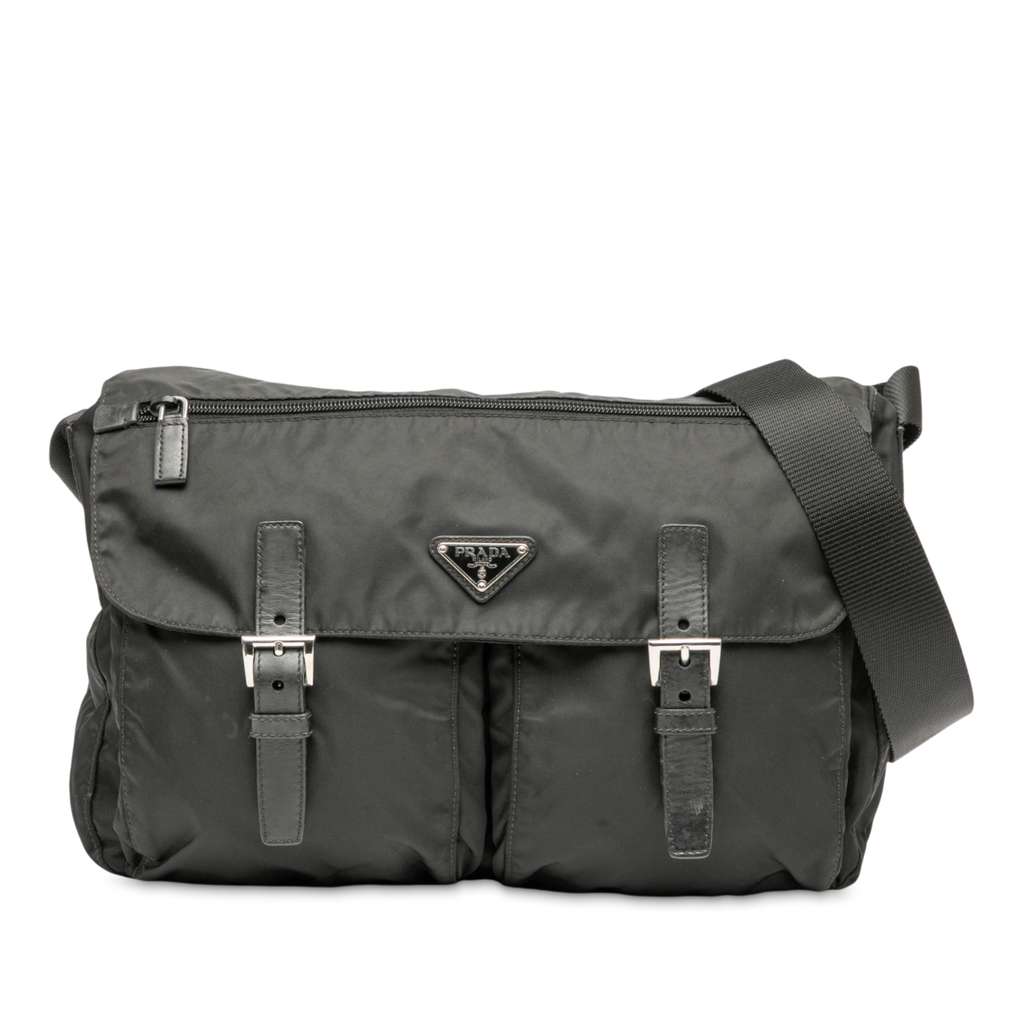 Prada Tessuto Zip Double Buckle Messenger Bag