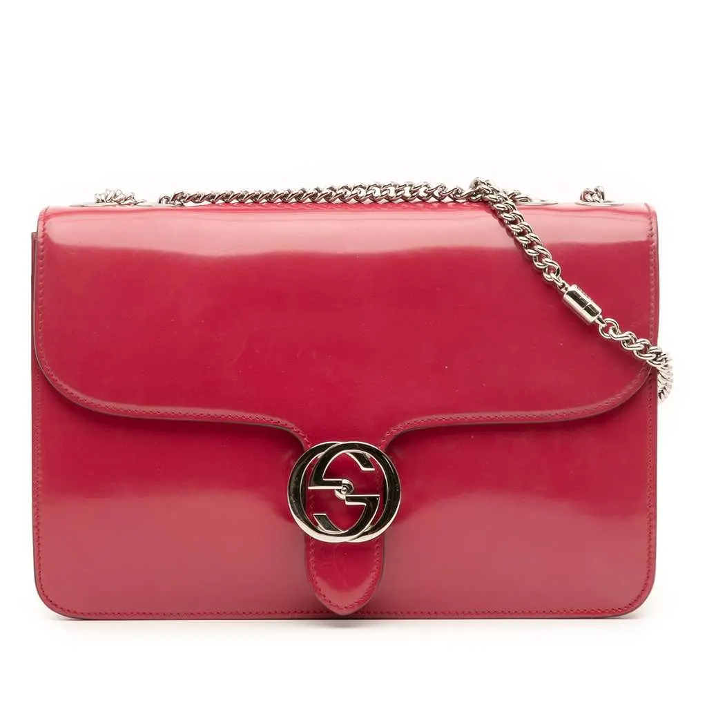 Gucci Medium Patent Dollar Interlocking G Crossbody Red Leather Good - Front View