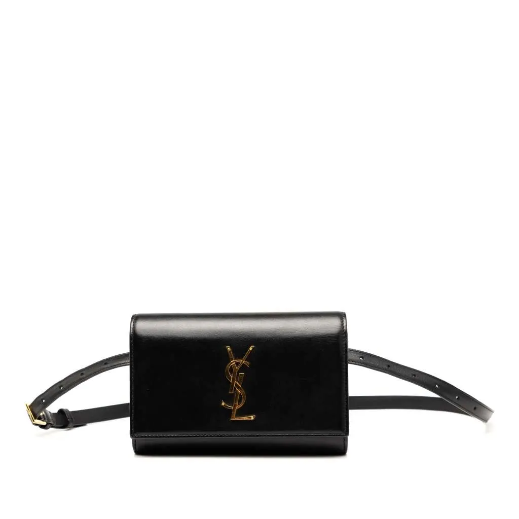 Saint Laurent Smooth Calfskin Monogram Kate Belt Bag Black Leather Good - Front View