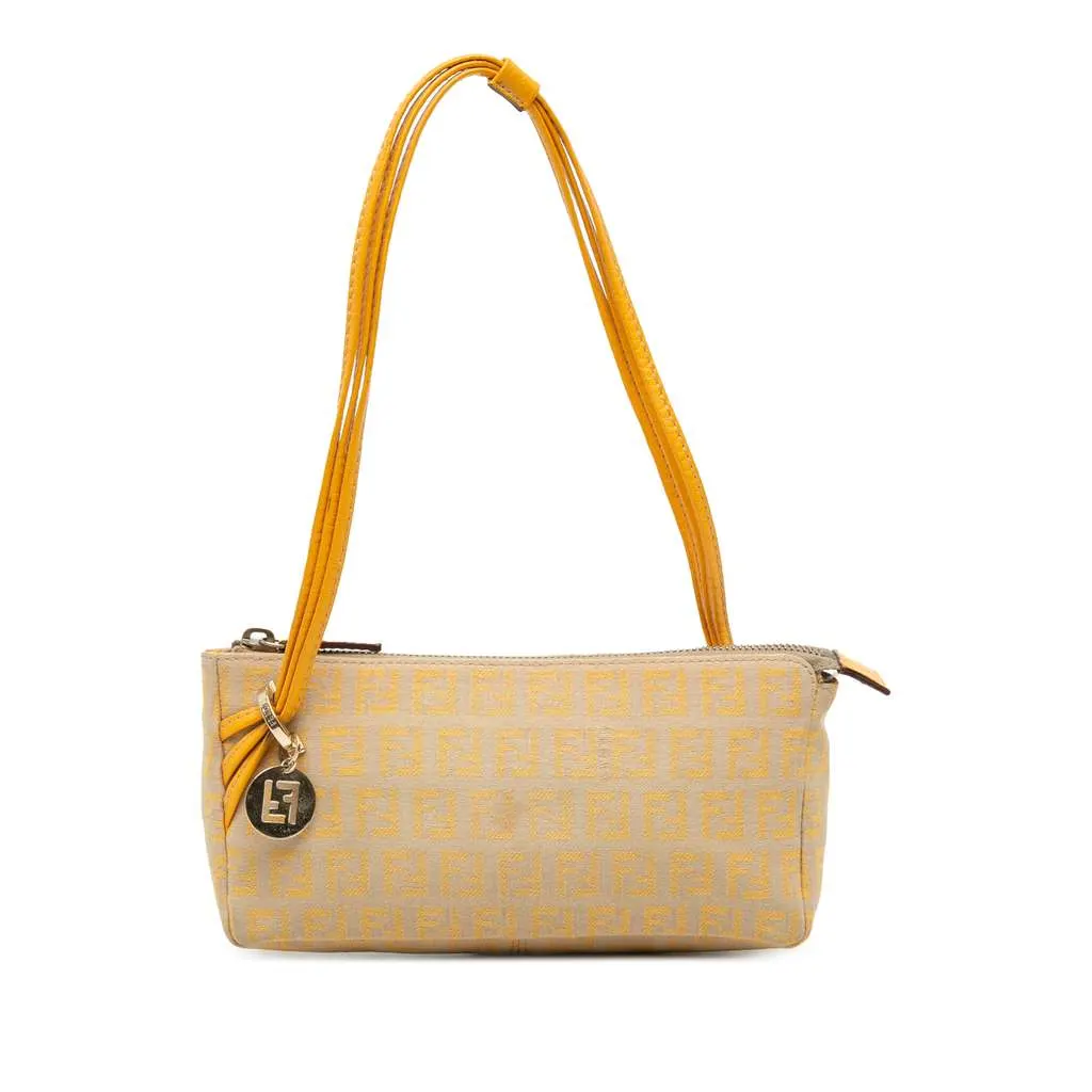 Fendi Zucchino Canvas Triple Strap Pochette Shoulder Bag Brown Canvas Good - Front View