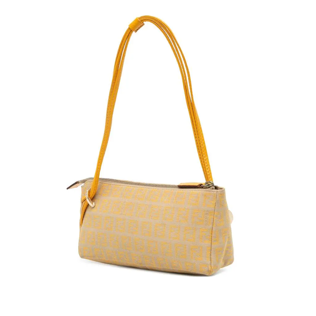 Fendi Zucchino Canvas Triple Strap Pochette Shoulder Bag Brown Canvas Good - Back View