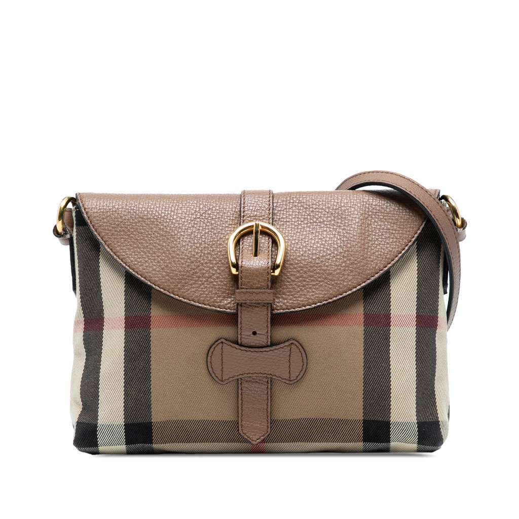Burberry Small House Check Canvas and Leather Horseshoe Milton Crossbody