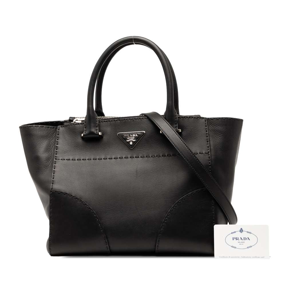 Prada Small City Calf Stitched Twin Pocket Satchel - Image 12