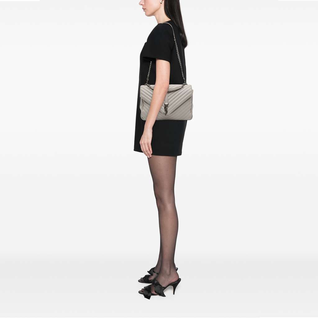 Saint Laurent Large Chevron Sheepskin Monogram College Satchel - Image 13