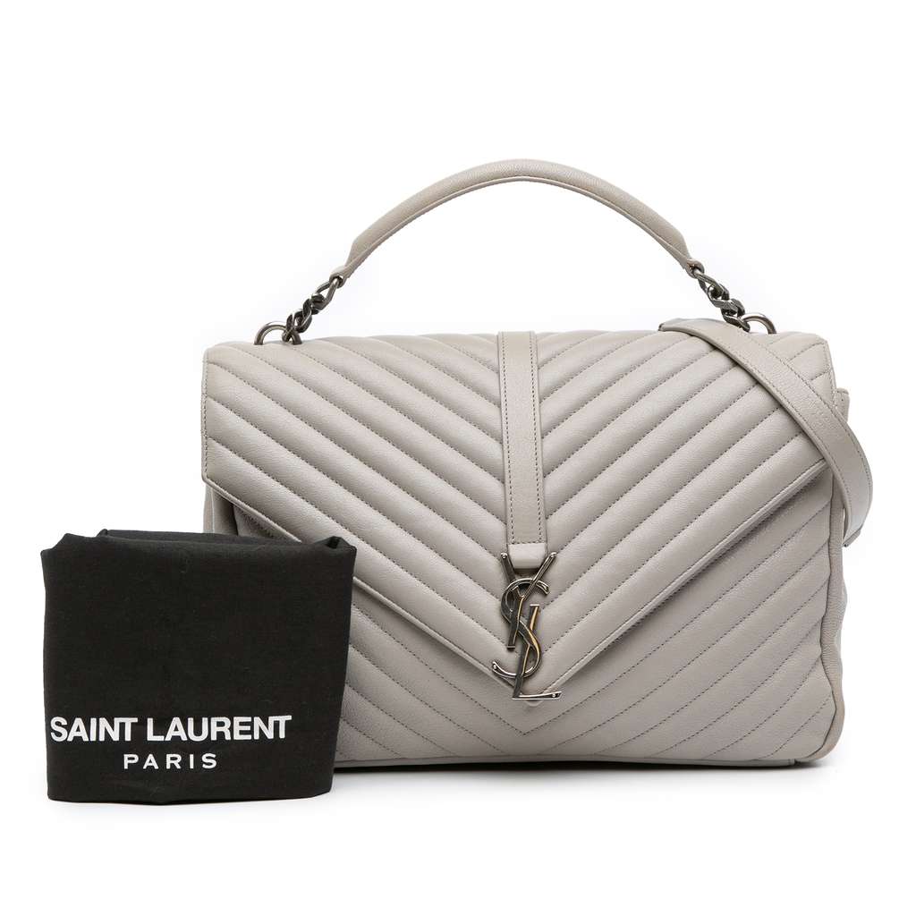 Saint Laurent Large Chevron Sheepskin Monogram College Satchel - Image 14