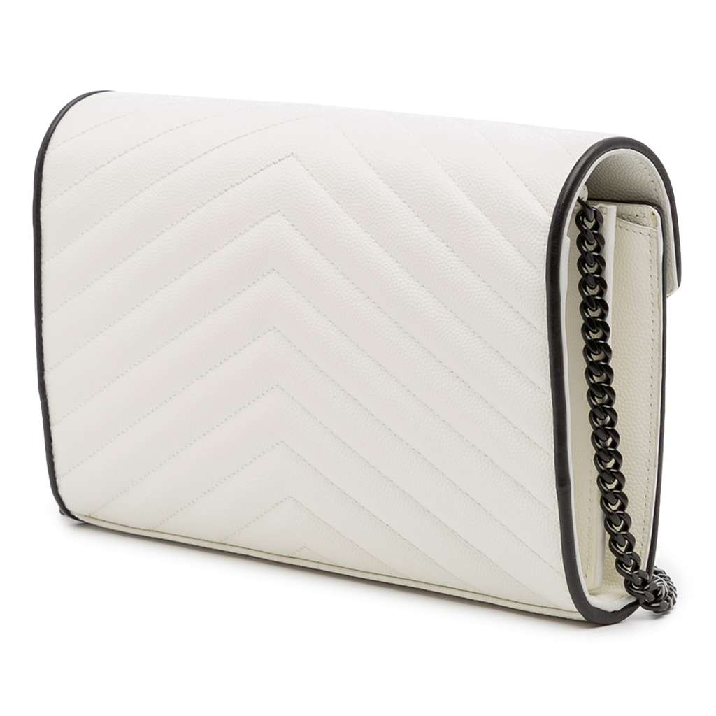 Saint Laurent Grain De Poudre Matelasse Chevron Monogram Chain Wallet - 2
