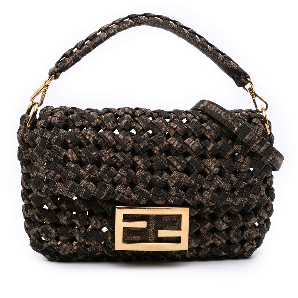 Fendi Mini Interlaced Canvas Zucca Baguette Satchel