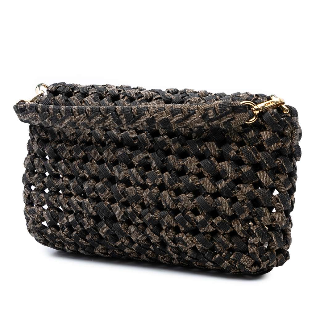 Fendi Mini Interlaced Canvas Zucca Baguette Satchel - Back view