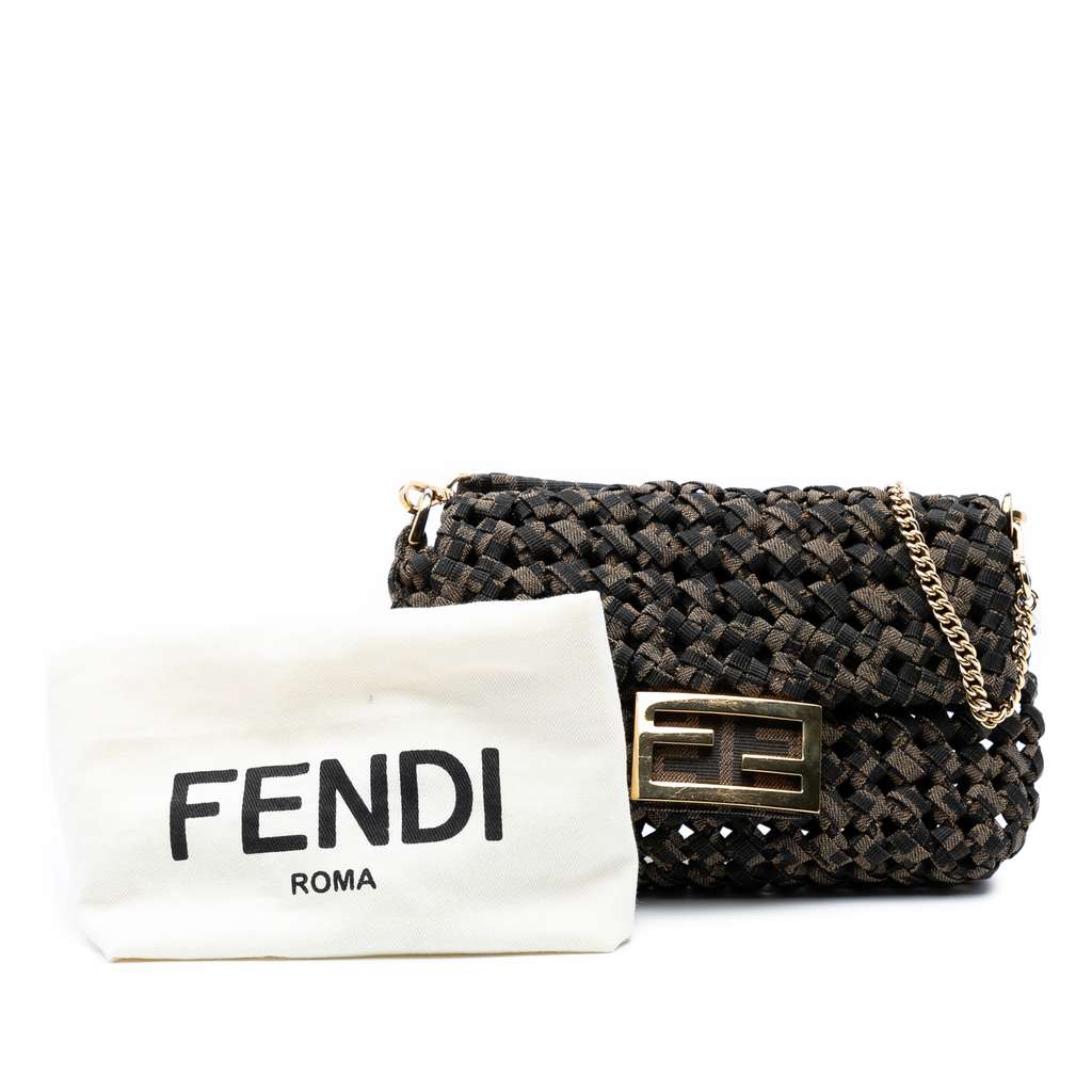 Fendi Mini Interlaced Canvas Zucca Baguette Satchel - Image 11