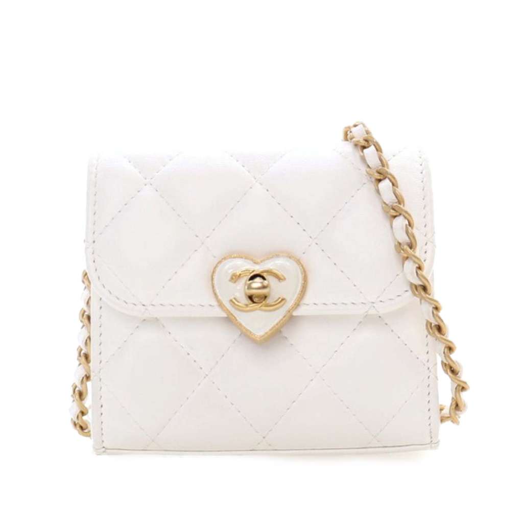 Chanel Mini Quilted Lambskin CC Enamel Heart Clutch With Chain